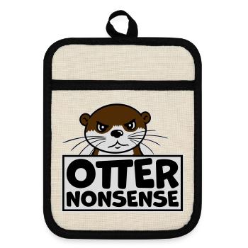 N’importe quoi de loutre, jeu de mots drôle, expression d’amour de la loutre - Maniques avec dos en caoutchouc - lin/noir  - Devant
