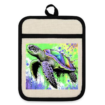 turtle - Pot holders with rubber back - linen/black  - Front