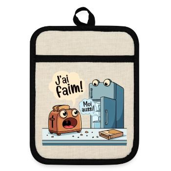 J'ai Faim Humour Grille-Pain Frigo - Maniques avec dos en caoutchouc - lin/noir  - Devant