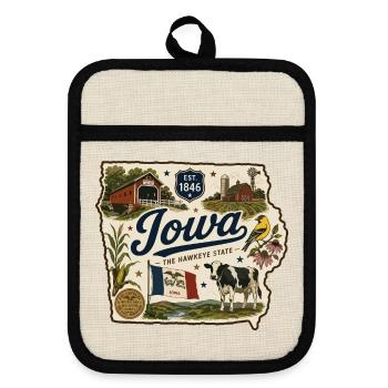 Iowa Hawkeye State Vintage Farm Aufkleber - Topflappen mit Gummirückseite - Leinen/Schwarz  - Vorne