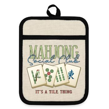 Mahjong Social Club Club Fliesen-Ding - Topflappen mit Gummirückseite - Leinen/Schwarz  - Vorne