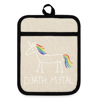 Death Metal Einhorn Regenbogen Metal Humor - Topflappen mit Gummirückseite - Leinen/Schwarz  - Vorne