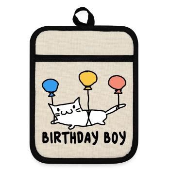 Runder Geburtstag Geschenk Katze mit Ballons - Topflappen mit Gummirückseite - Leinen/Schwarz  - Vorne