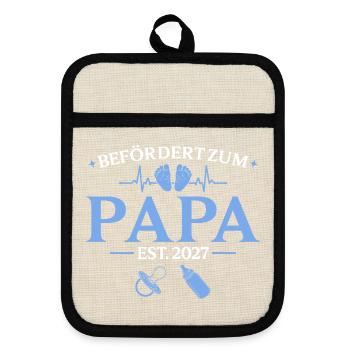 Befördert Zum Papa Est 2027 Werdende Eltern - Topflappen mit Gummirückseite - Leinen/Schwarz  - Vorne