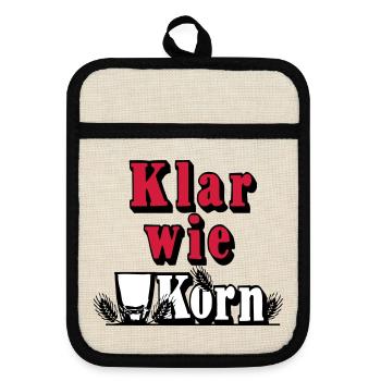 Korn , Party , Weizenkorn ,Klar wie Korn (25) - Topflappen mit Gummirückseite - Leinen/Schwarz  - Vorne