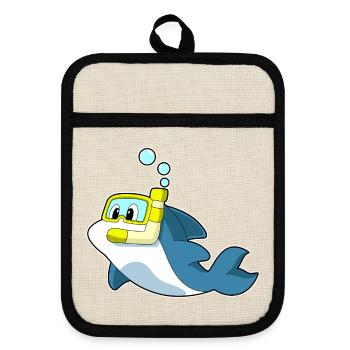 Delfin Taucher Schnorchel Tauchen - Topflappen mit Gummirückseite - Leinen/Schwarz  - Vorne
