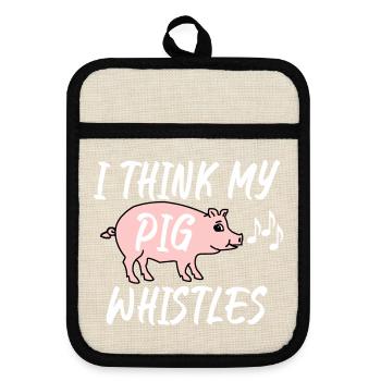 I think my pig whistles - Pot holders with rubber back - linen/black  - Front