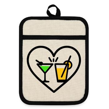 Cocktails, Coeur, Fête d’été, Plage, Cadeau - Maniques avec dos en caoutchouc - lin/noir  - Devant