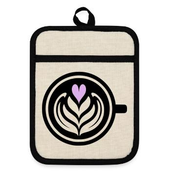 Coffee Love: Latte Art Heart Vector - Pot holders with rubber back - linen/black  - Front