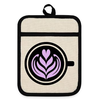Coffee Love: Latte Art Heart Vector - Pot holders with rubber back - linen/black  - Front