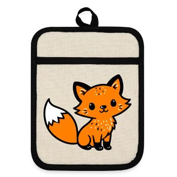 Fox Cute Comic - Pot holders with rubber back - linen/black  - Front
