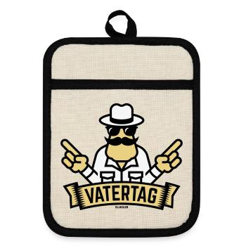 Vatertag Handzeichen (Männertag / Herrentag / 3C) - Topflappen mit Gummirückseite - Leinen/Schwarz  - Vorne