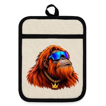 orang-utan-cyber-chain - Topflappen mit Gummirückseite - Leinen/Schwarz  - Vorne