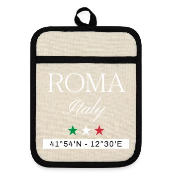 Rom Italien Souvenir – Reise minimalistisch - Topflappen mit Gummirückseite - Leinen/Schwarz  - Vorne