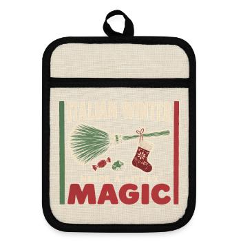 La Befana Italienische Epiphanie Weihnachtshexe - Topflappen mit Gummirückseite - Leinen/Schwarz  - Vorne