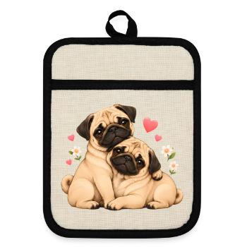 Mops Hund süßer Mops niedlicher Mops - Topflappen mit Gummirückseite - Leinen/Schwarz  - Vorne