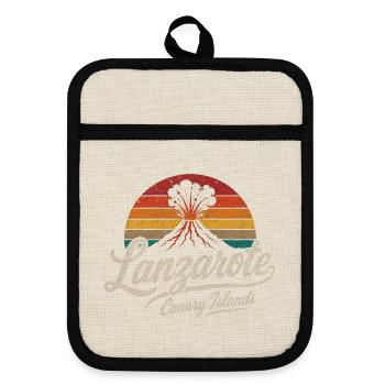 Lanzarote - Canary Islands - Kanaren - Vulkane - Topflappen mit Gummirückseite - Leinen/Schwarz  - Vorne