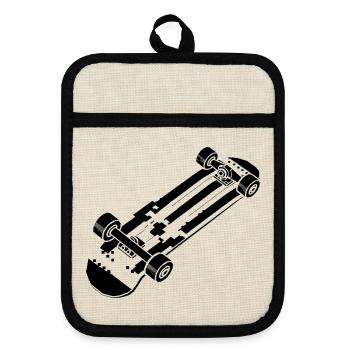 Cartoon Skateboarding - Topflappen mit Gummirückseite - Leinen/Schwarz  - Vorne