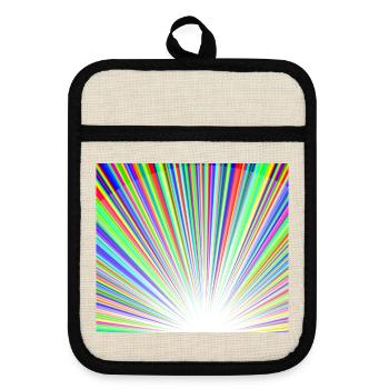Leuchtendes Regenbogen-Sonnenstrahlmuster - Topflappen mit Gummirückseite - Leinen/Schwarz  - Vorne