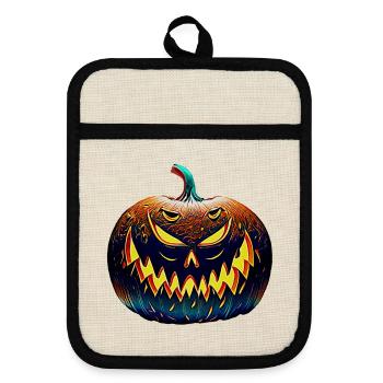 Halloween-Kuerbis - Topflappen mit Gummirückseite - Leinen/Schwarz  - Vorne