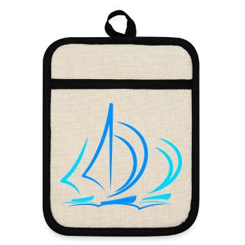 Segelboot Segler Geschenk Kapitän - Topflappen mit Gummirückseite - Leinen/Schwarz  - Vorne