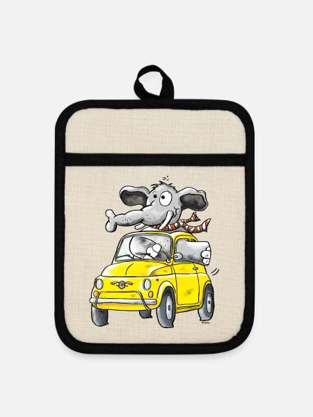 Elefantenrollschuh - Auto - Topflappen mit Gummirückseite - Leinen/Schwarz