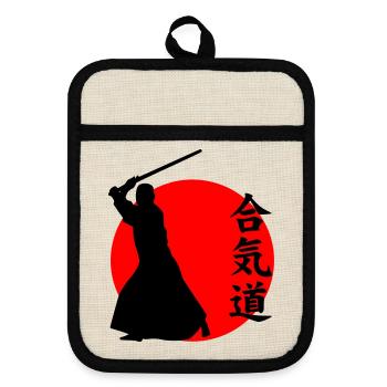 Aikido - Topflappen mit Gummirückseite - Leinen/Schwarz  - Vorne