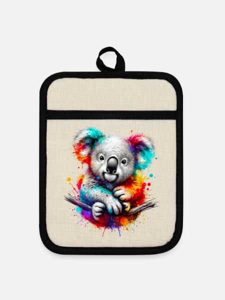 Koala - Topflappen mit Gummirückseite - Leinen/Schwarz