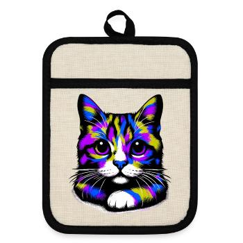 Cat - Pot holders with rubber back - linen/black  - Front