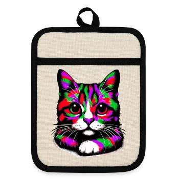 Katze - Topflappen mit Gummirückseite - Leinen/Schwarz  - Vorne