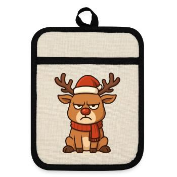 Grim Reindeer with Christmas Scarf - Pot holders with rubber back - linen/black  - Front