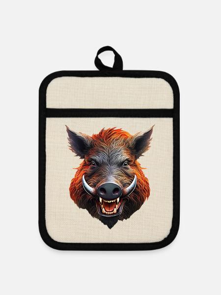 Keiler-Wildschwein - Topflappen mit Gummirückseite - Leinen/Schwarz 