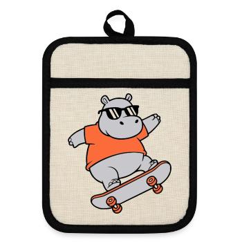 Vecteur de skateboard hippopotame cool - Maniques avec dos en caoutchouc - lin/noir  - Devant