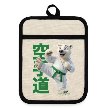 Karate Eisbär - Topflappen mit Gummirückseite - Leinen/Schwarz  - Vorne