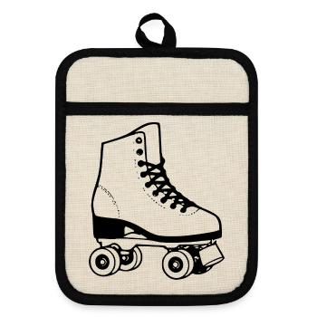 Rollschuhe 80er 90er Jahre Geschenk  - Topflappen mit Gummirückseite - Leinen/Schwarz  - Vorne