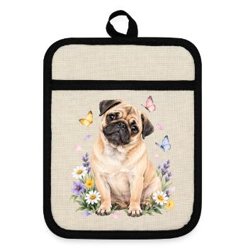 Mops Hund süßer Mops niedlicher Mops - Topflappen mit Gummirückseite - Leinen/Schwarz  - Vorne