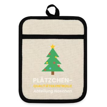 Plätzchen Qualitätskontrolle Weihnachten Shirt - Topflappen mit Gummirückseite - Leinen/Schwarz  - Vorne