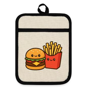 Kawaii Burger & Fries Duo - Maniques avec dos en caoutchouc - lin/noir  - Devant