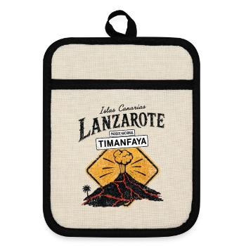 Lanzarote - Kanaren - Canary Islands - Spanien - Topflappen mit Gummirückseite - Leinen/Schwarz  - Vorne