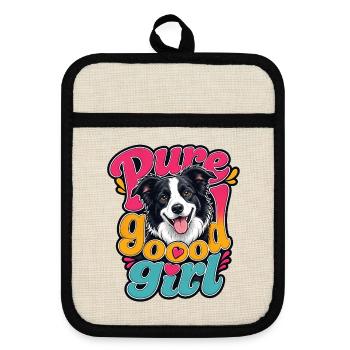 Border Collie - Topflappen mit Gummirückseite - Leinen/Schwarz  - Vorne