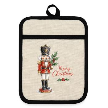 Aquarell Weihnachtsnussknacker - Topflappen mit Gummirückseite - Leinen/Schwarz  - Vorne