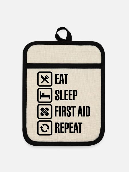 Eat Sleep First Aid Repeat - Topflappen mit Gummirückseite - Leinen/Schwarz 