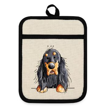 Cute Gordon Setter - Dog - Dogs - Gift - Pot holders with rubber back - linen/black  - Front