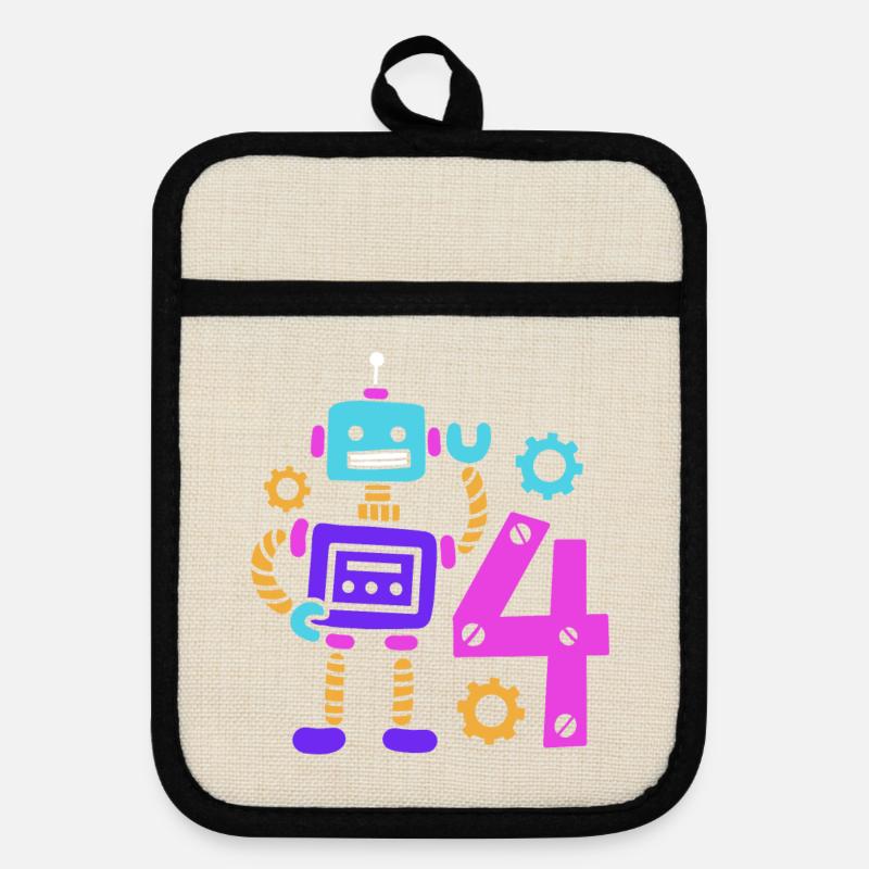 Robot 4e anniversaire 4 ans - Maniques avec dos en caoutchouc - lin/noir 