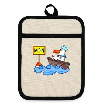 Moin Seemann Möwe Seemöwe Boot - Topflappen mit Gummirückseite - Leinen/Schwarz  - Vorne