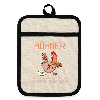 Landwirt Landwirte Huhn Hühner Spruch - Topflappen mit Gummirückseite - Leinen/Schwarz  - Vorne