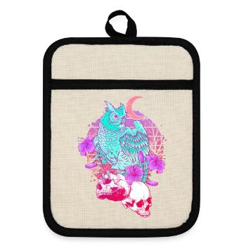Pastel Goth Tête de mort Hibou Aesthetic Clothes lune - Maniques avec dos en caoutchouc - lin/noir  - Devant