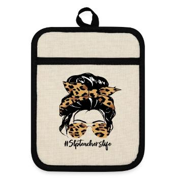Leopard Bow Hair & Sunglasses - Pot holders with rubber back - linen/black  - Front