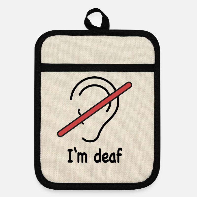 I'm deaf - Pot holders with rubber back - linen/black 