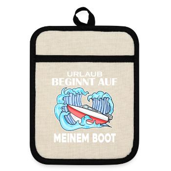 Urlaub Motorboot Kapitän Bootsführerschein - Topflappen mit Gummirückseite - Leinen/Schwarz  - Vorne